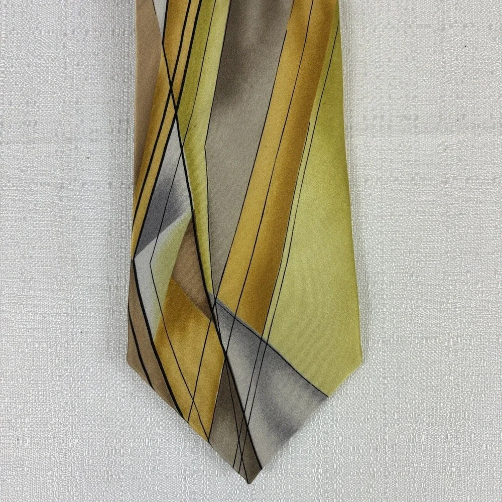 J. Garcia Silk Tie, Facets ll Collection 53,‎ Abstract Yellow, Gold, Tan, Grey